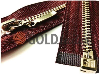 Zipper metal type 4 the split, color dark red, nickel teeth buy in bulk