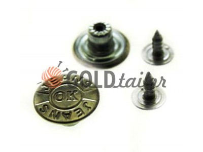 Buttons denim OK of 15 mm, color, black nickel, buy wholesale and retail 10 pcs