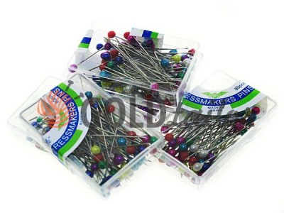 Buy a set of tailor's pins with colored ears in box 80 pcs wholesale